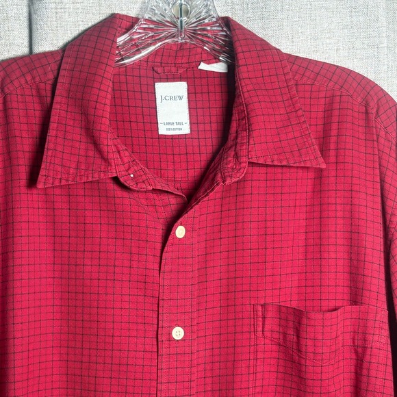 J.Crew Other - J.Crew Mens Large Tall Red Black Grid Check Cotton Button Down Long Sleeve Shirt